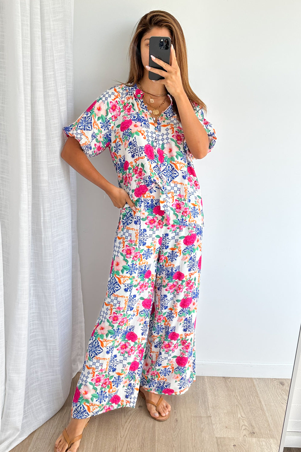 Cali Tile Blouse - Cobalt Fuchsia Tile