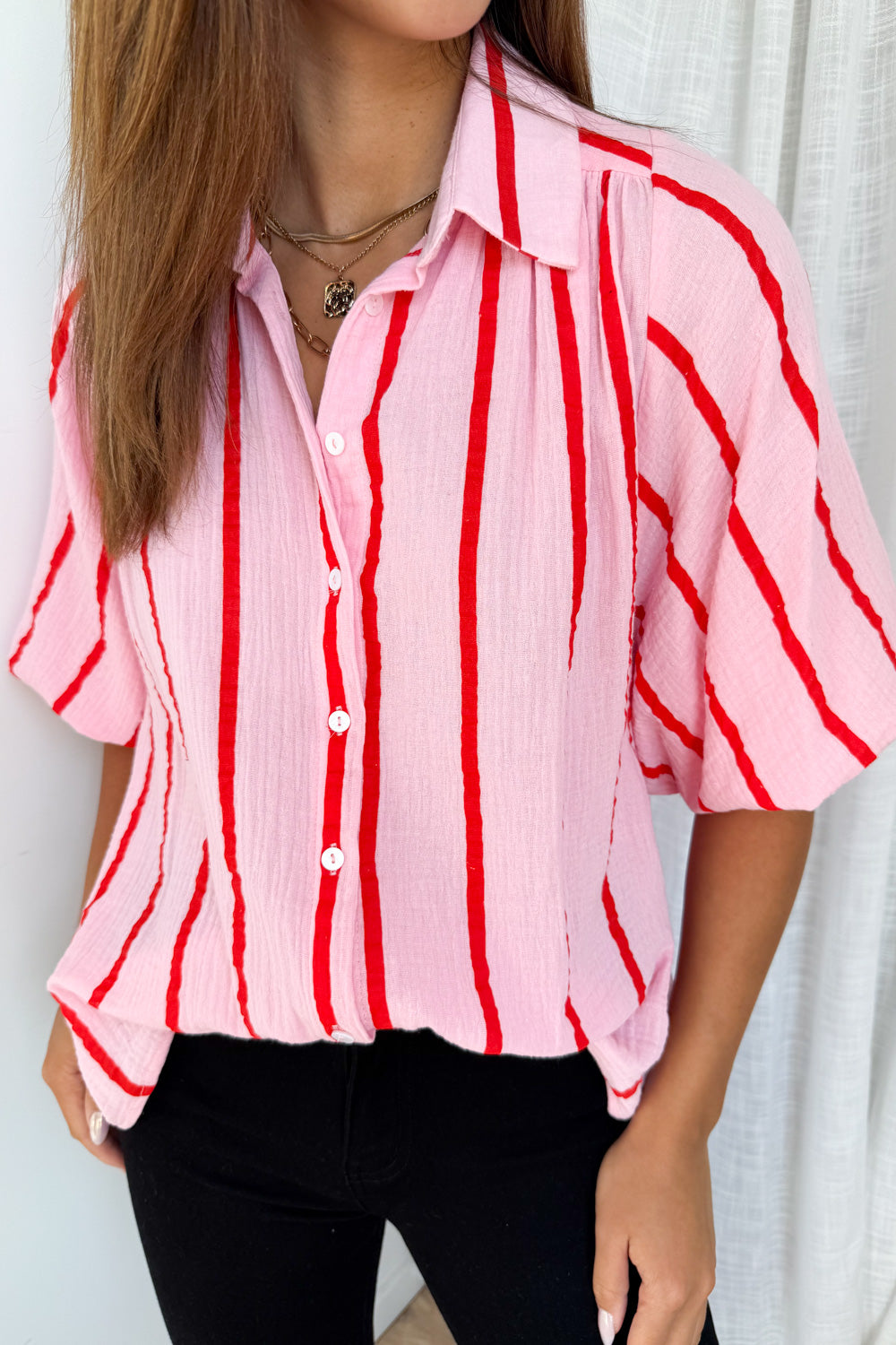 Rani Shirt - Pink Red Stripe