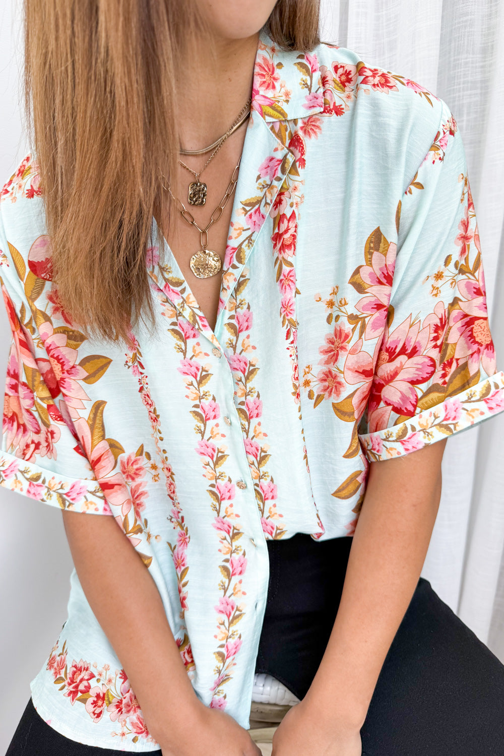 Marbella Tile Shirt - Blue Blush Floral