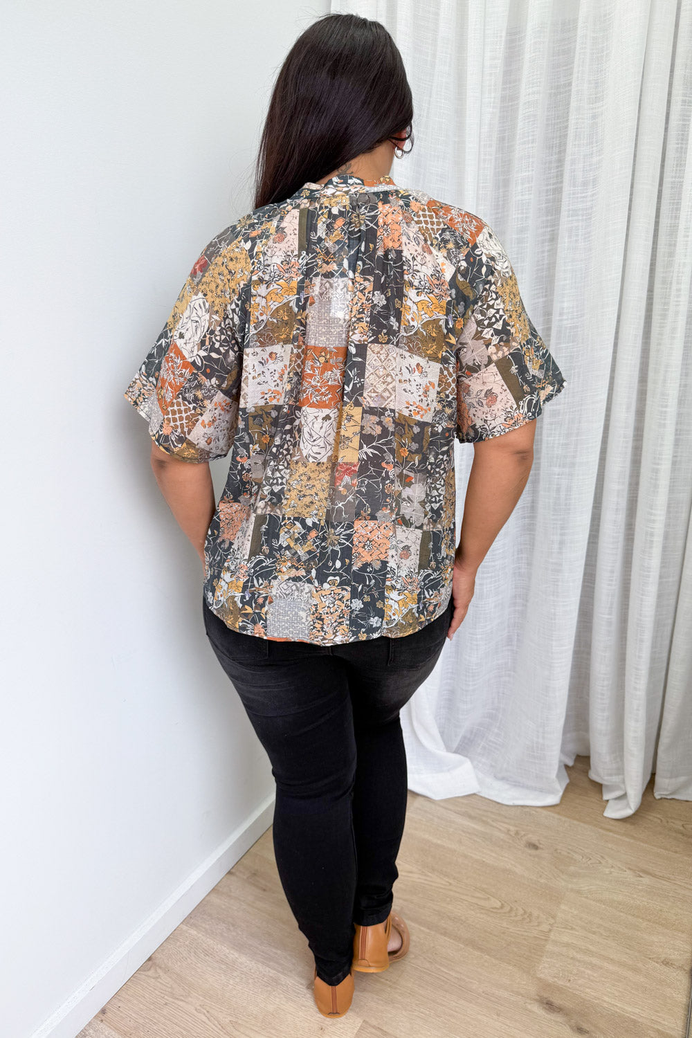 Angela Blouse- Black Multi Patchwork