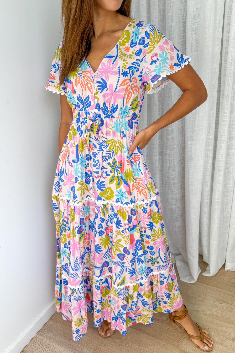 Featherlight Dress - Pink Multi Palm