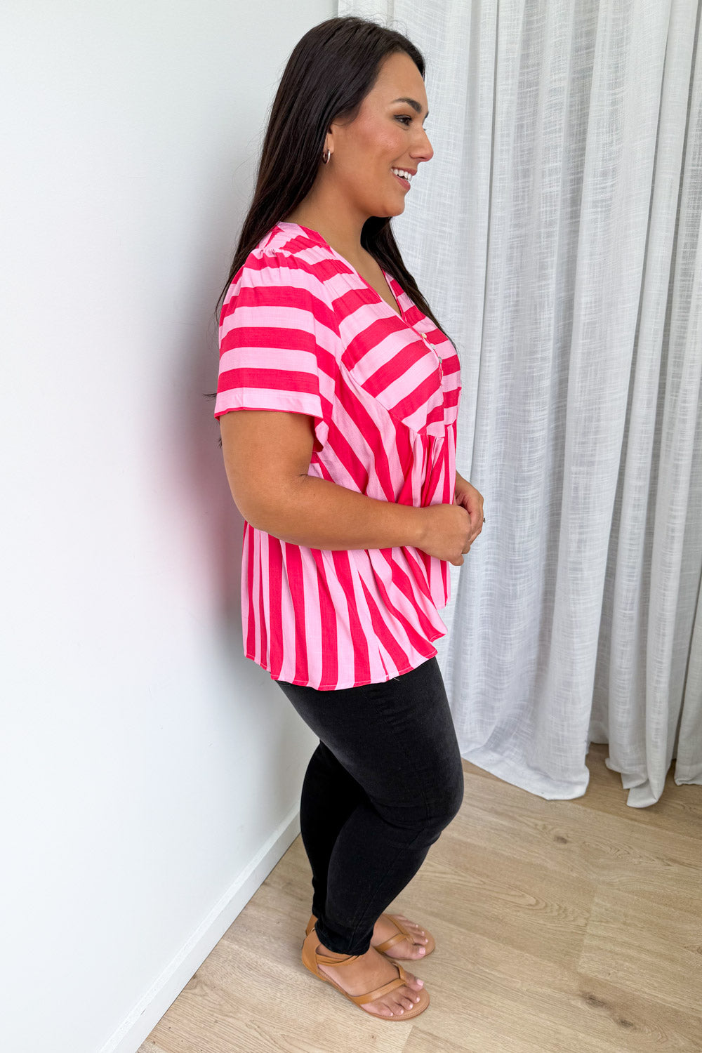 Liv Top - Pink Red Stripe