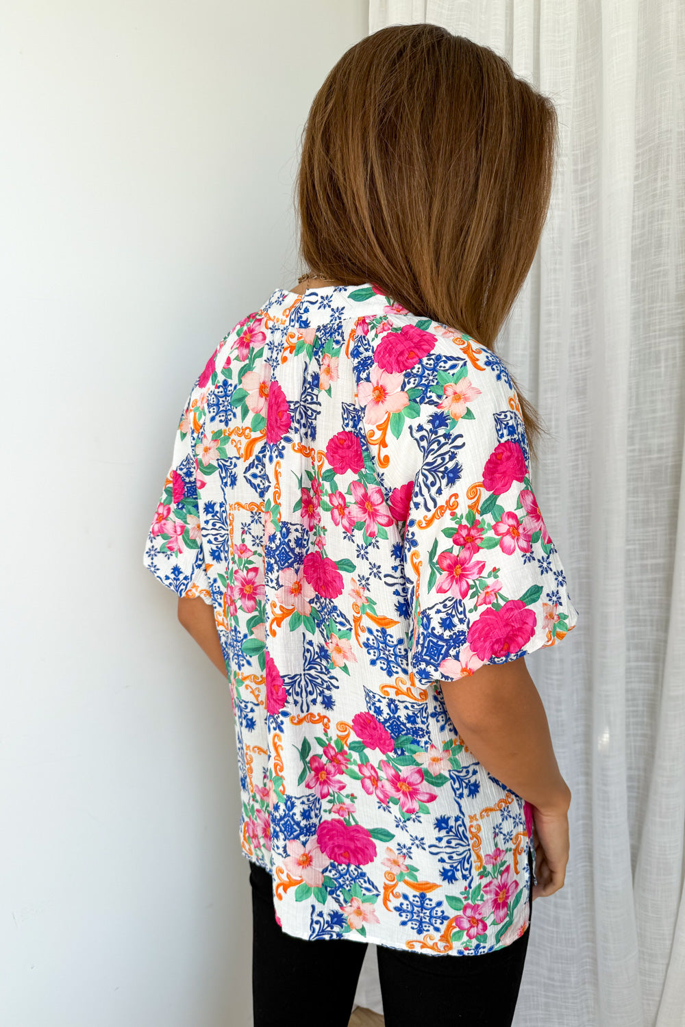 Cali Tile Blouse - Cobalt Fuchsia Tile