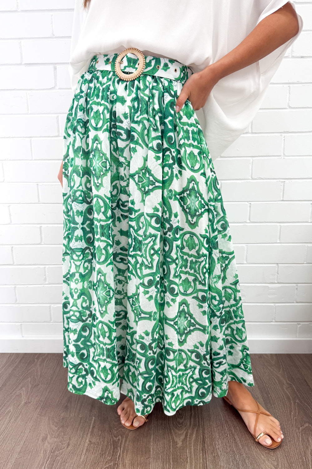 Ivy Skirt - Green White Tile