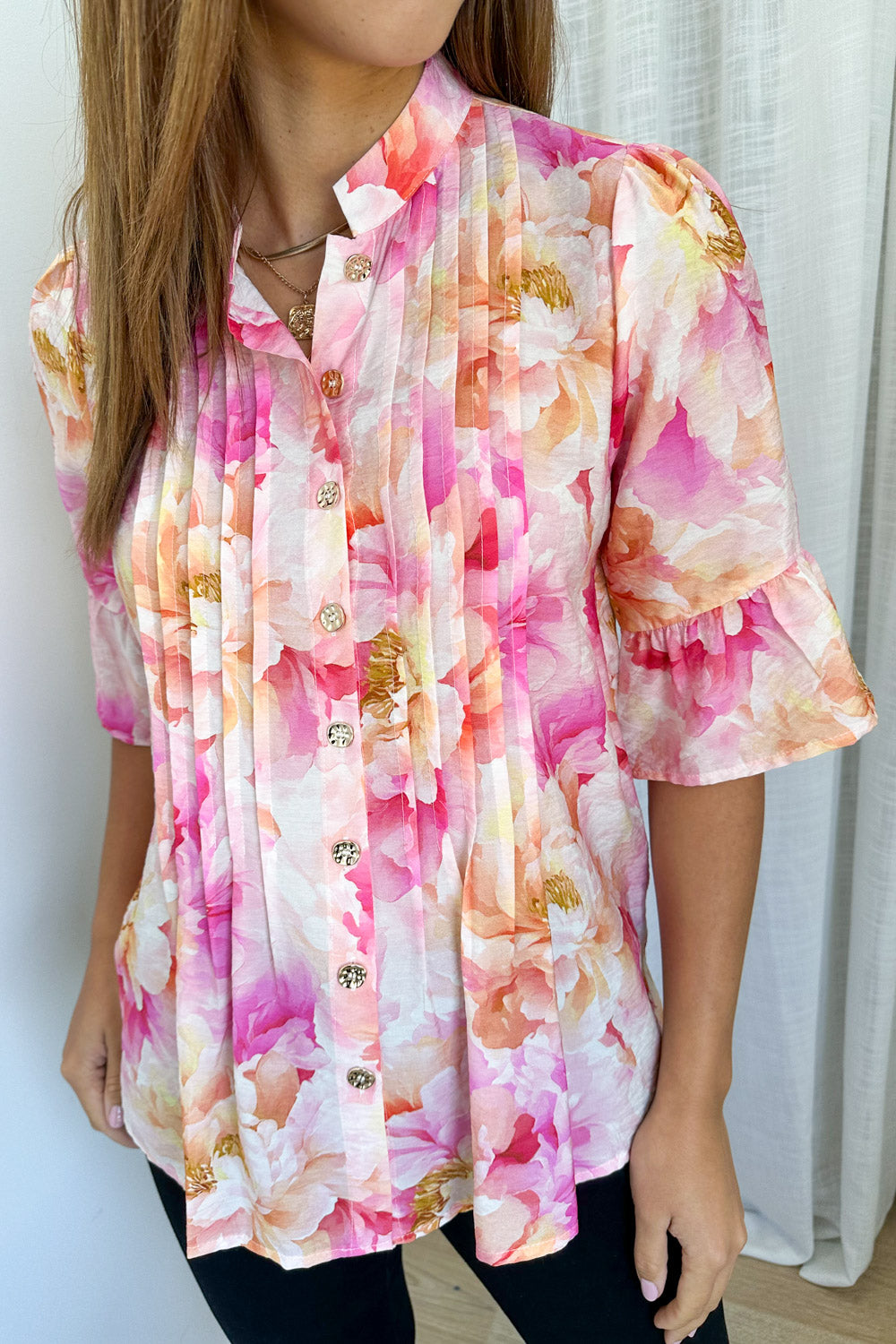 Botanic Blouse - Pink Orange Floral