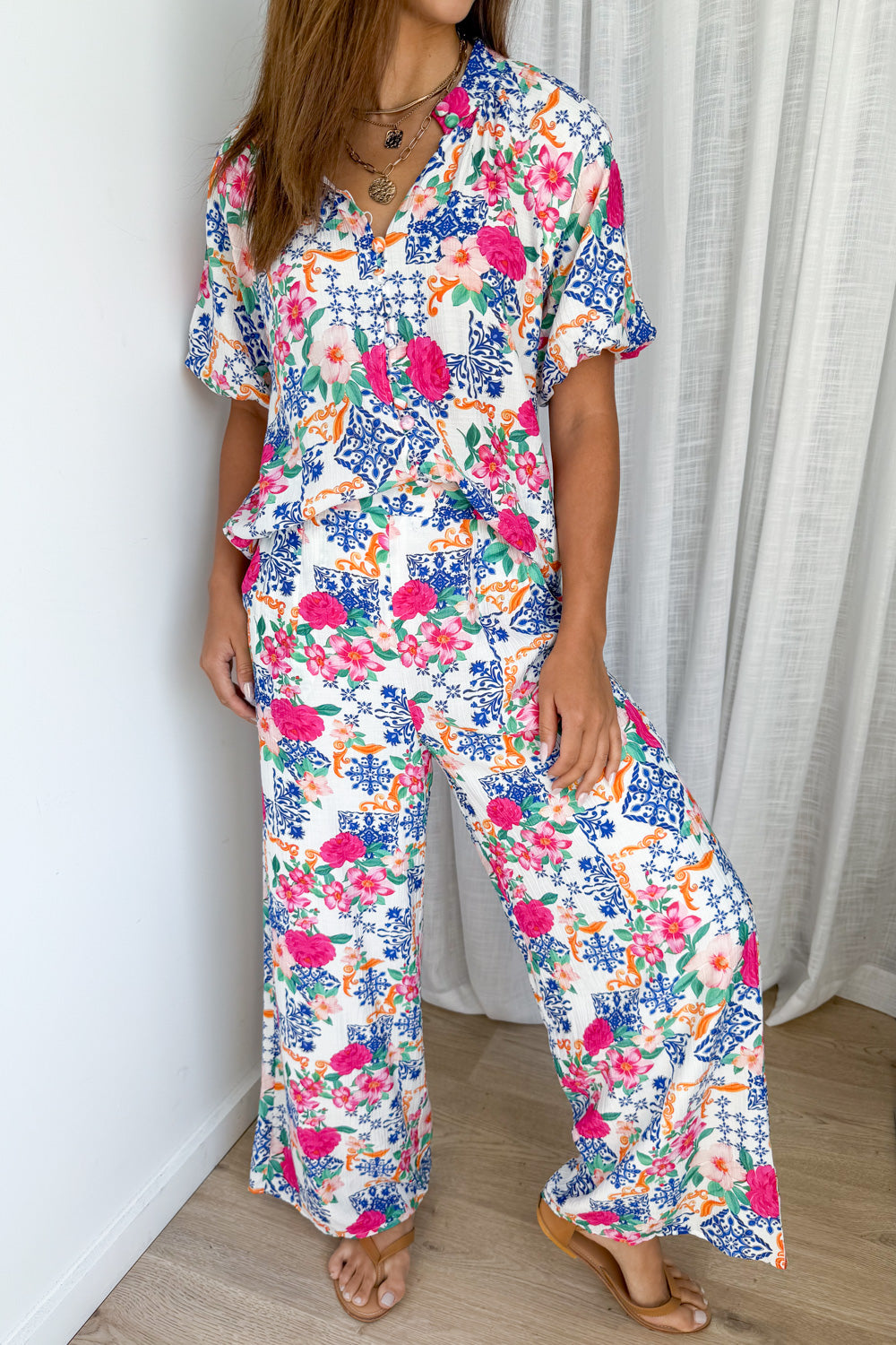 Cali Tile Blouse - Cobalt Fuchsia Tile