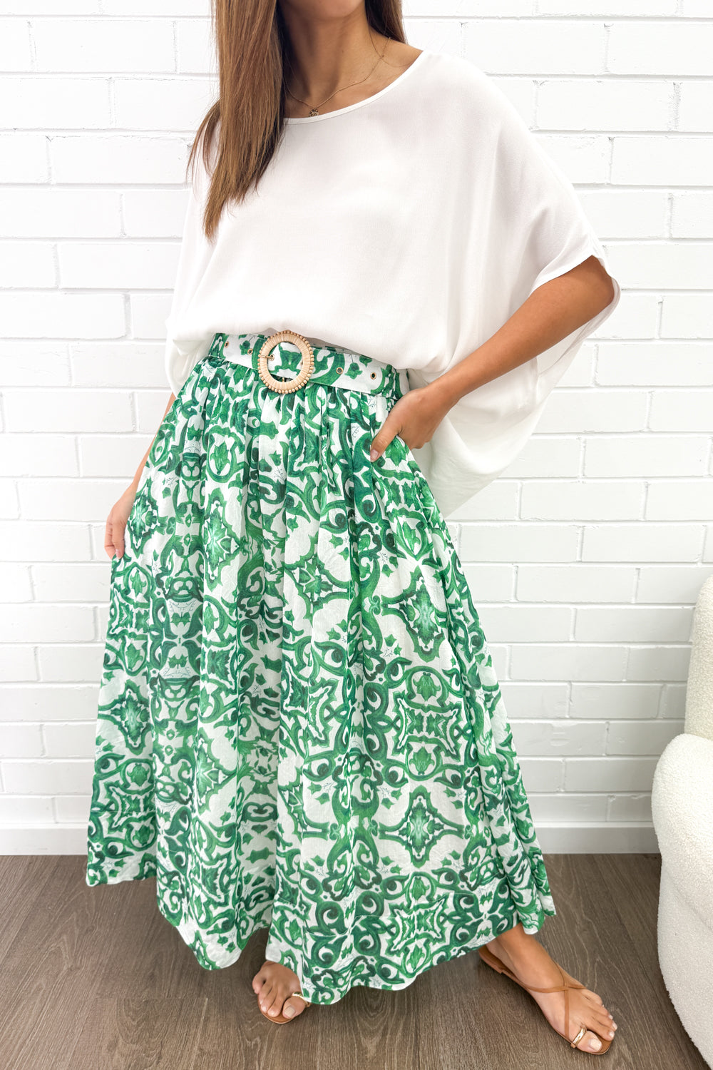 Ivy Skirt - Green White Tile