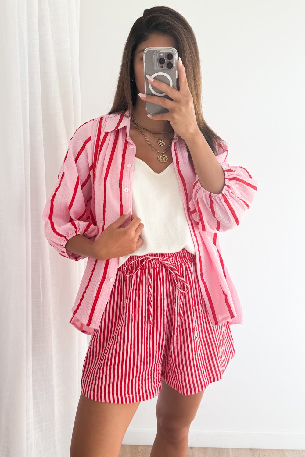 Rani Shorts - Pink Red Stripe