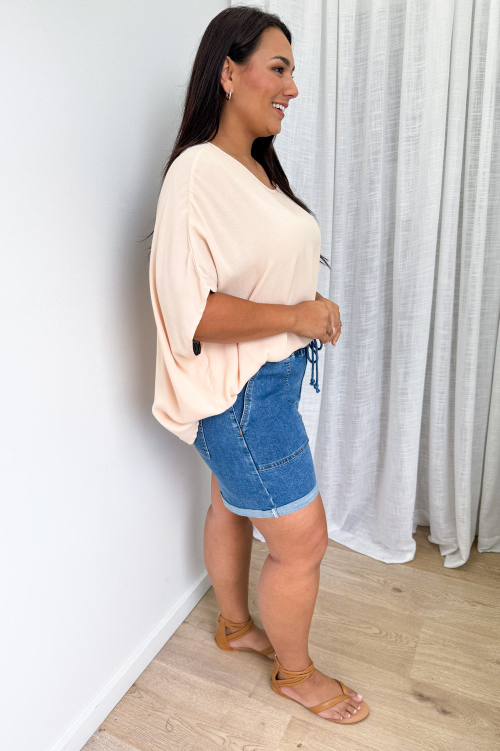 Roll Up Denim Shorts - Mid Denim