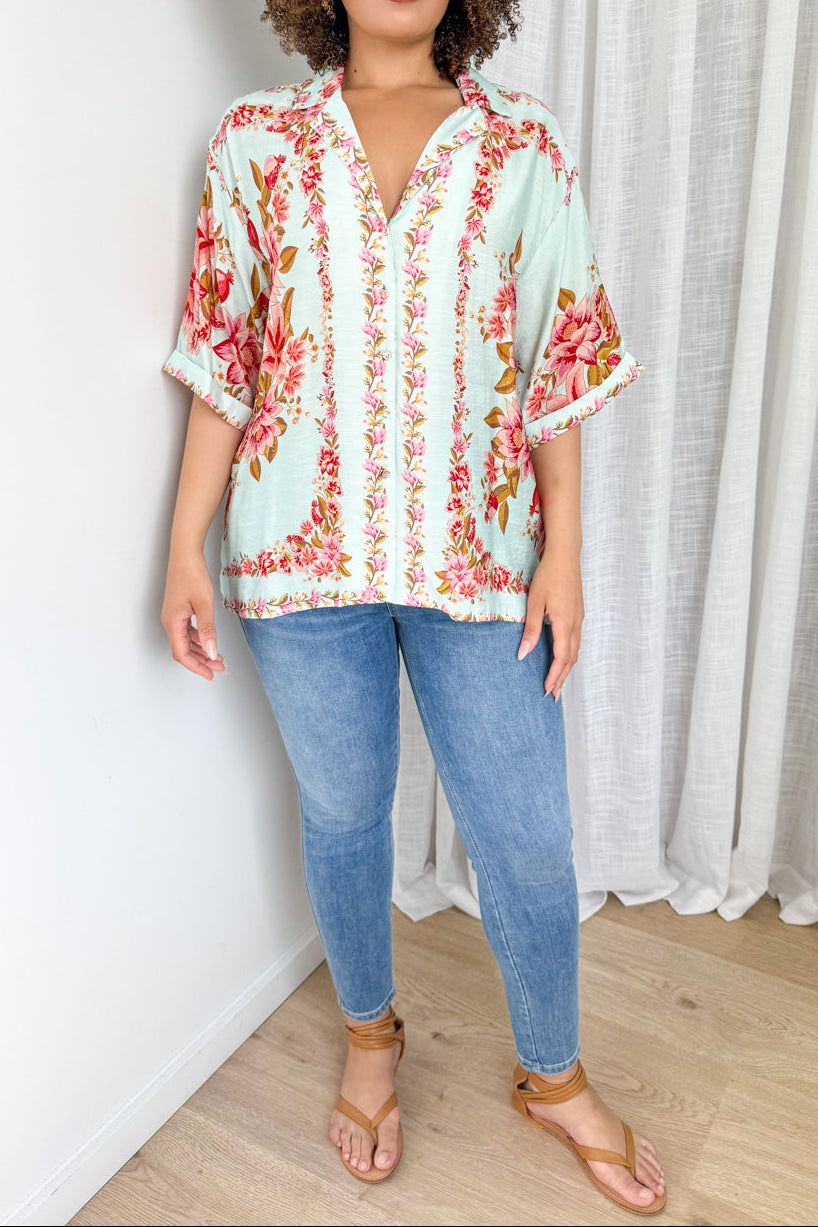 Marbella Tile Shirt - Blue Blush Floral