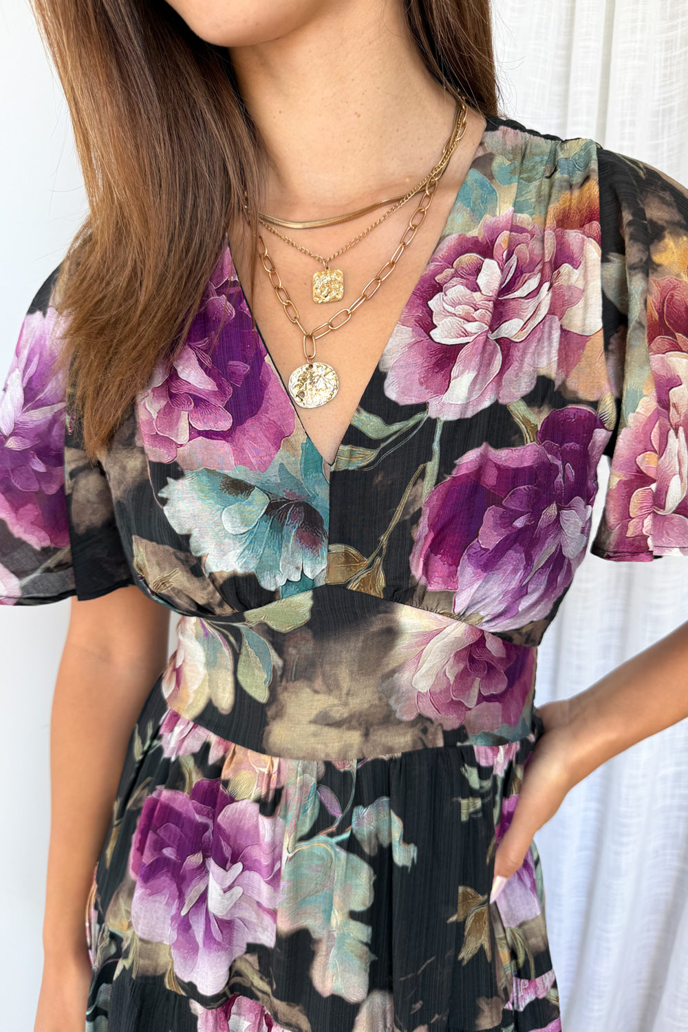 Carys Dress - Noir Bloom