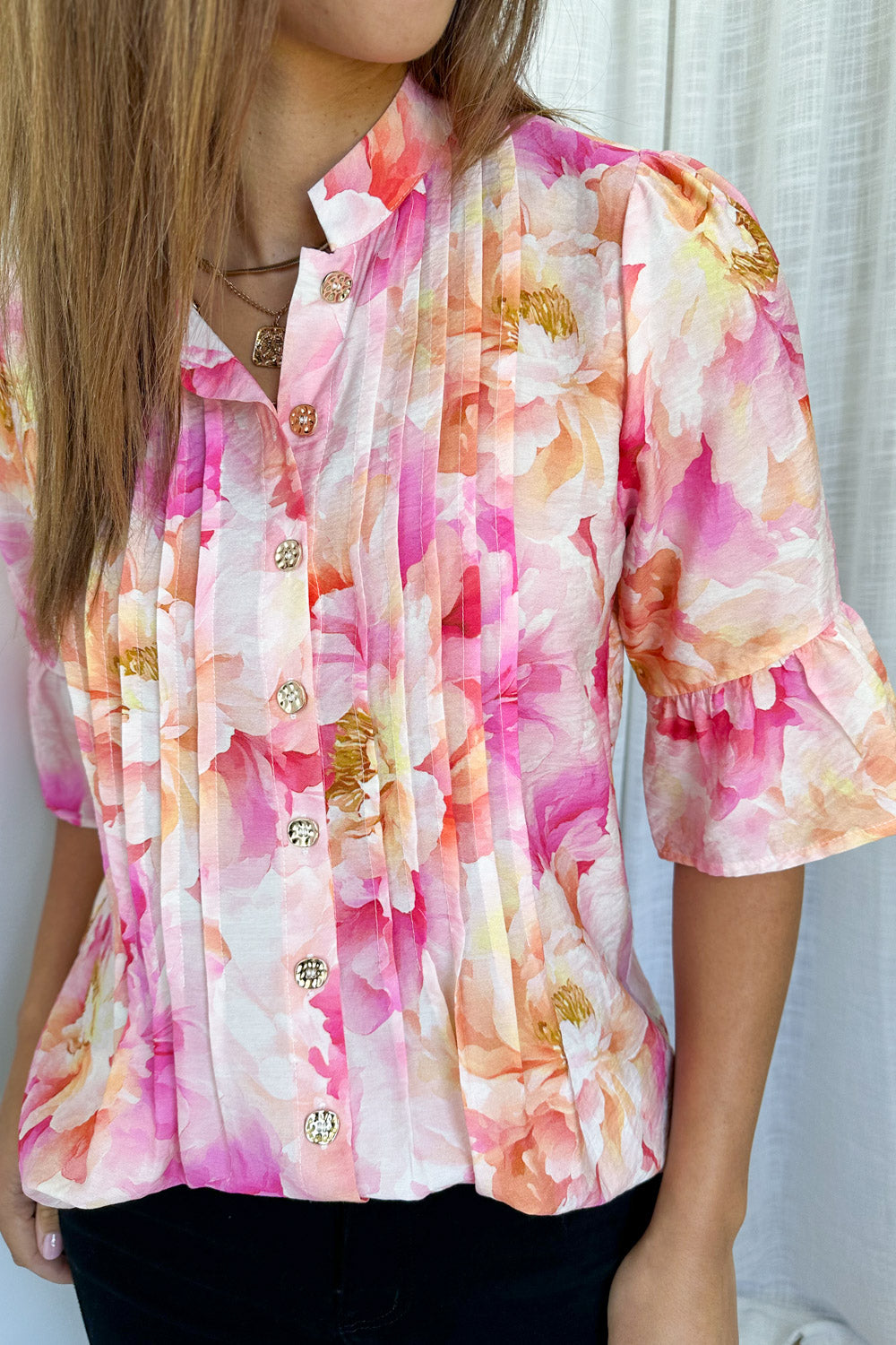 Botanic Blouse - Pink Orange Floral