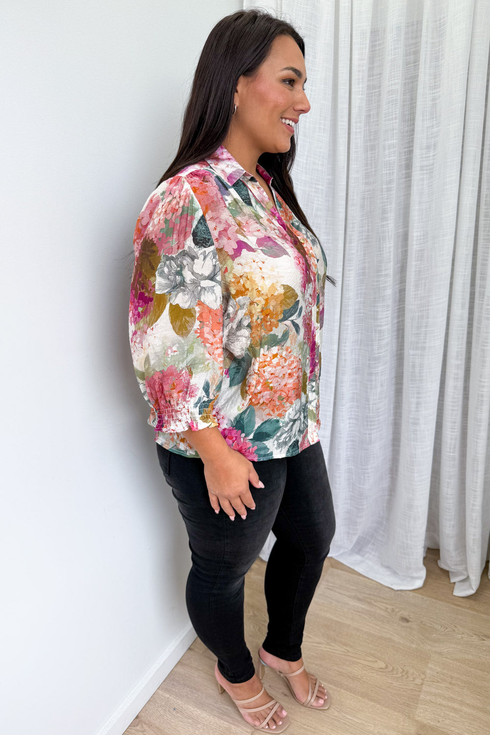 Freya Shirt - Magenta Apricot Hydrangea