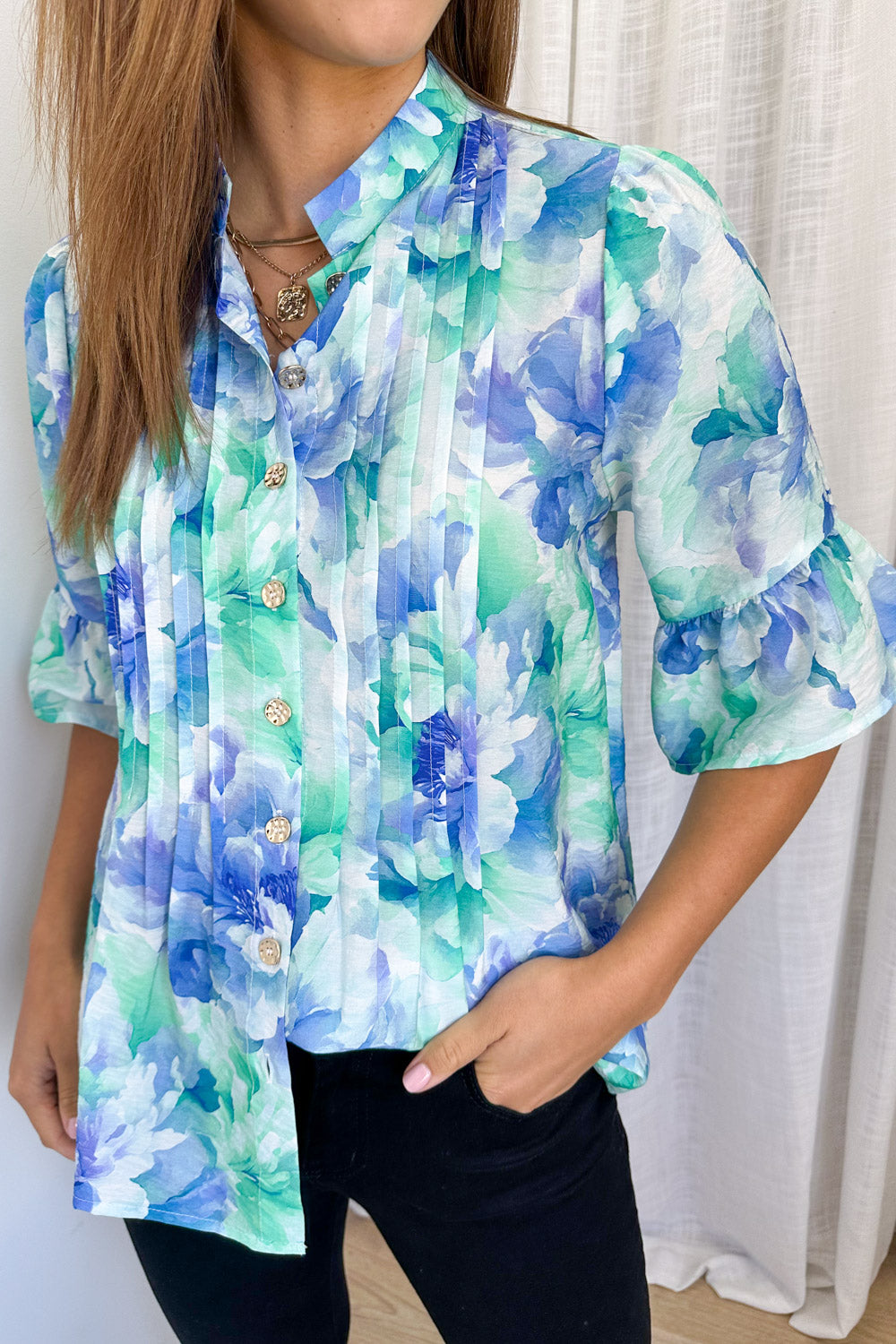 Botanic Blouse - Blue Turquoise Floral