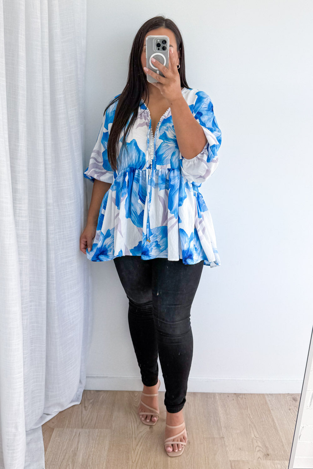 Amelia Blouse - Blue White Floral