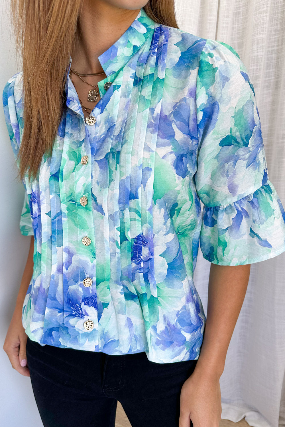 Botanic Blouse - Blue Turquoise Floral