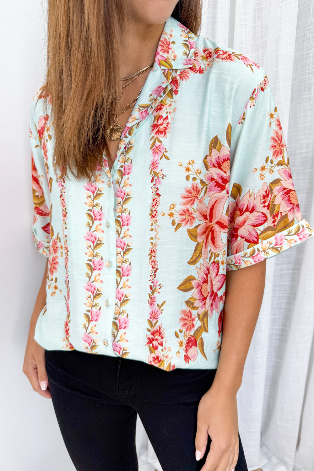 Marbella Tile Shirt - Blue Blush Floral