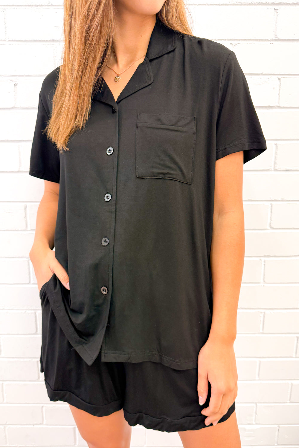 The Comfiest PJs Shirt & Short Set - Black