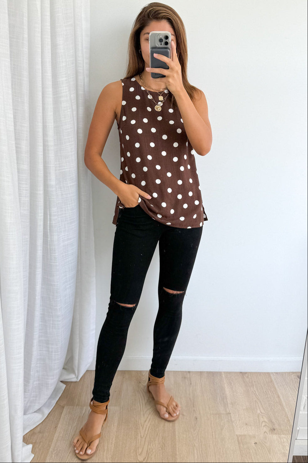 Luna Belle Top - Chocolate Polka Dot