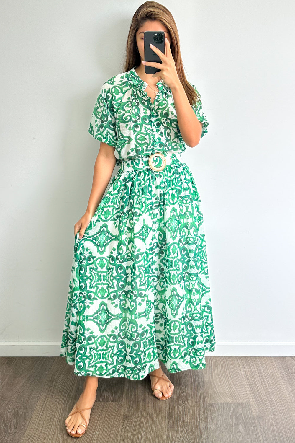 Ivy Skirt - Green White Tile