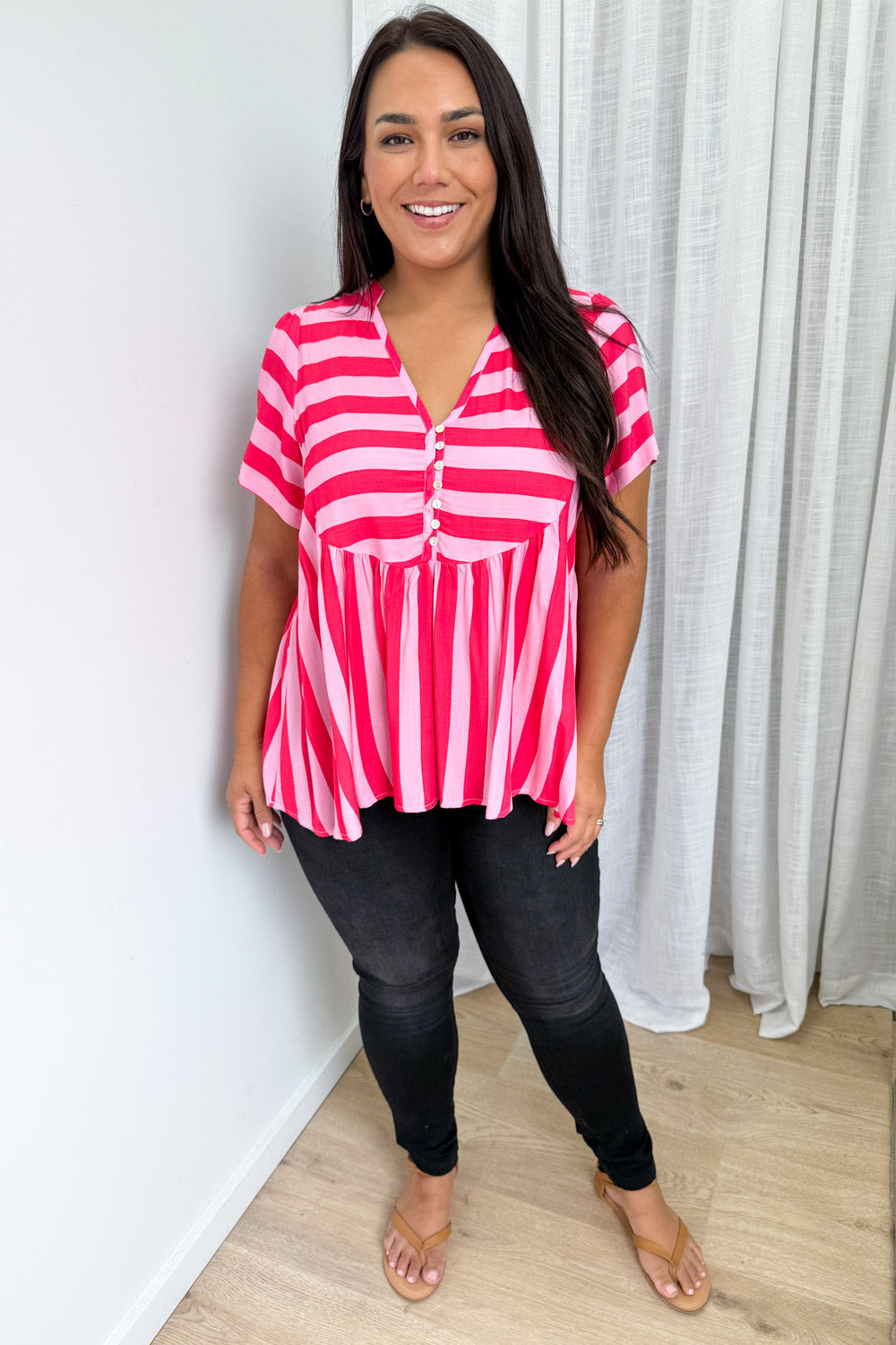 Liv Top - Pink Red Stripe