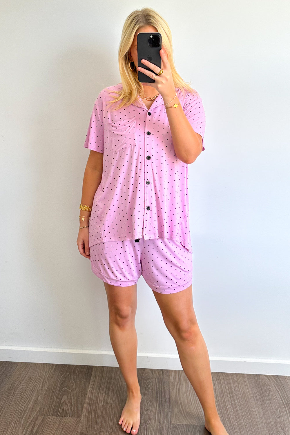 The Comfiest PJs Shirt & Short Set - Purple Polka Dot