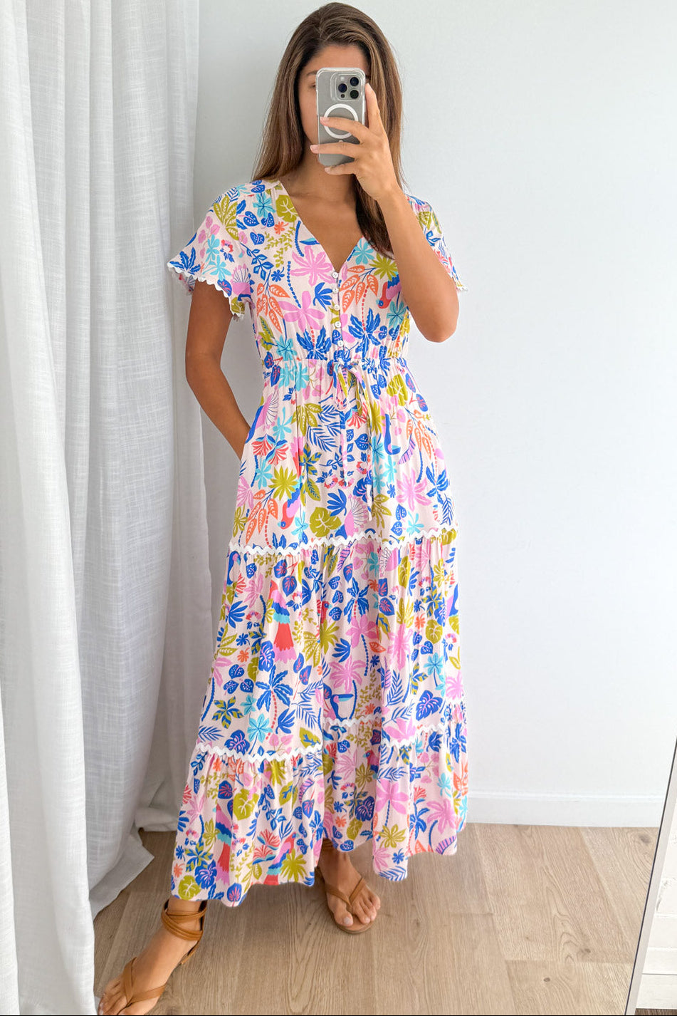 Featherlight Dress - Pink Multi Palm