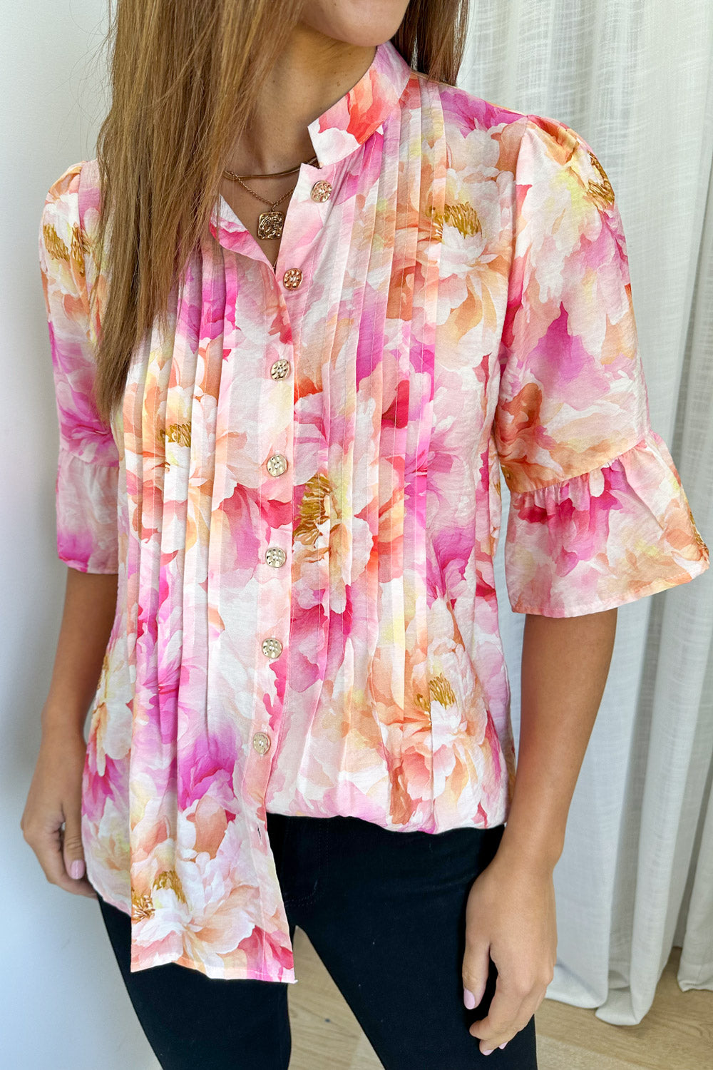 Botanic Blouse - Pink Orange Floral