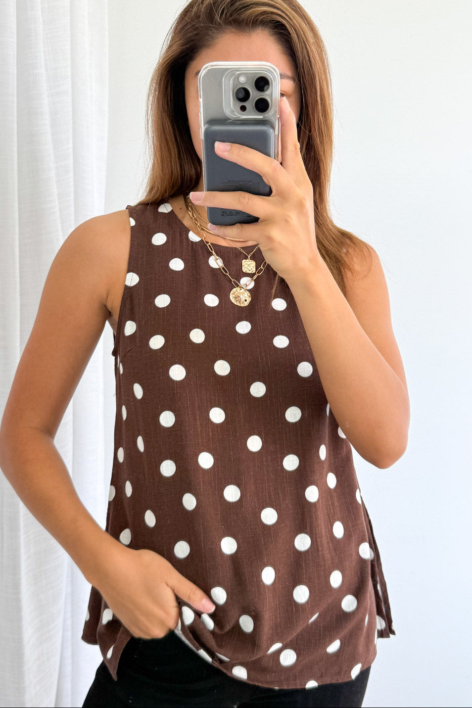 Luna Belle Top - Chocolate Polka Dot