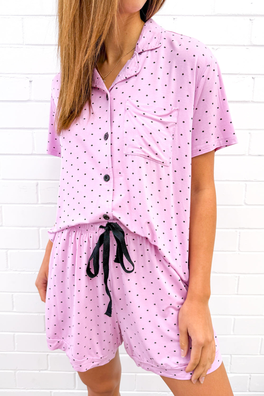 The Comfiest PJs Shirt & Short Set - Purple Polka Dot