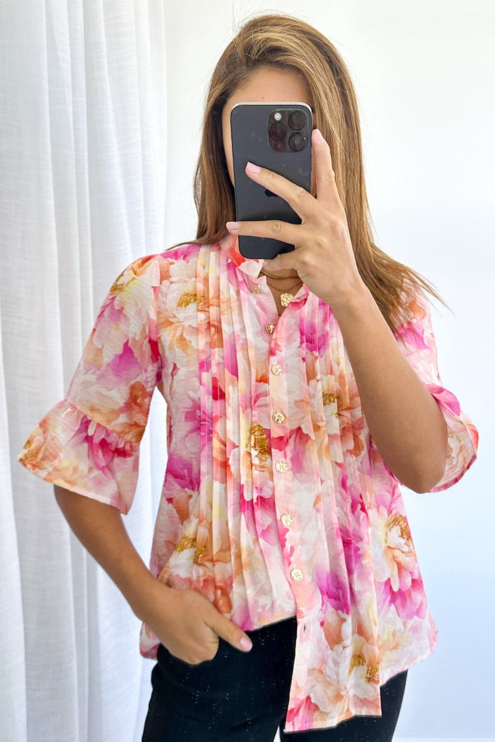 Botanic Blouse - Pink Orange Floral