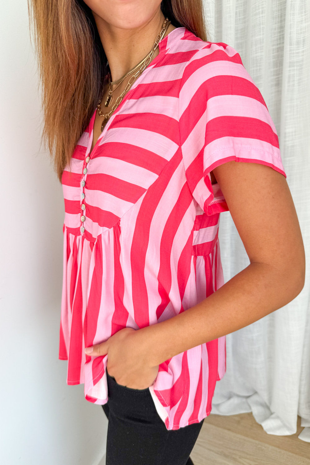 Liv Top - Pink Red Stripe