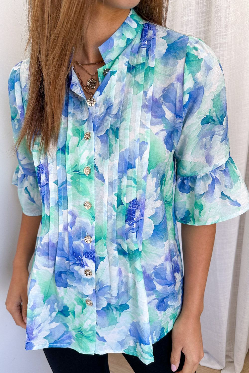 Botanic Blouse - Blue Turquoise Floral