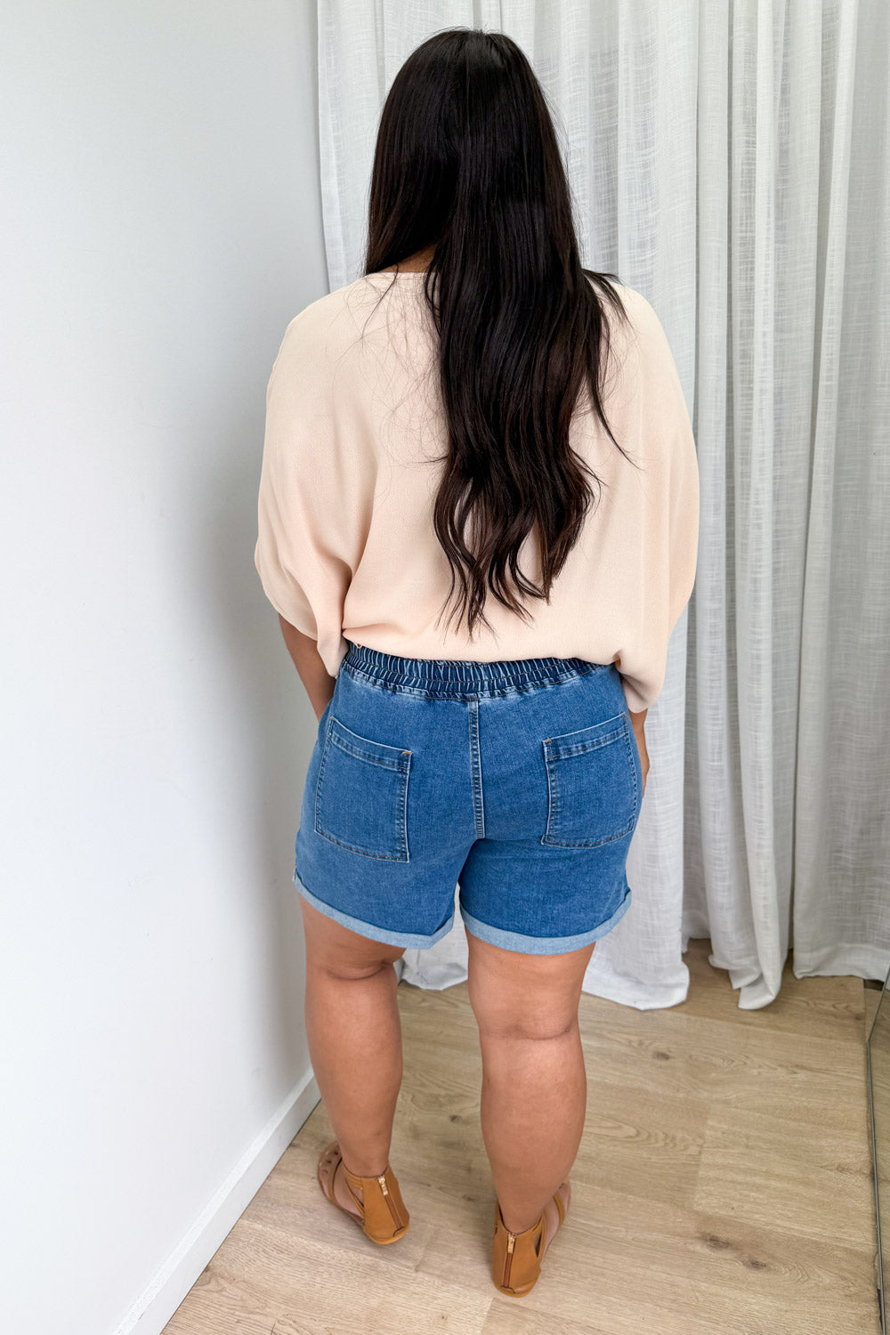 Roll Up Denim Shorts - Mid Denim
